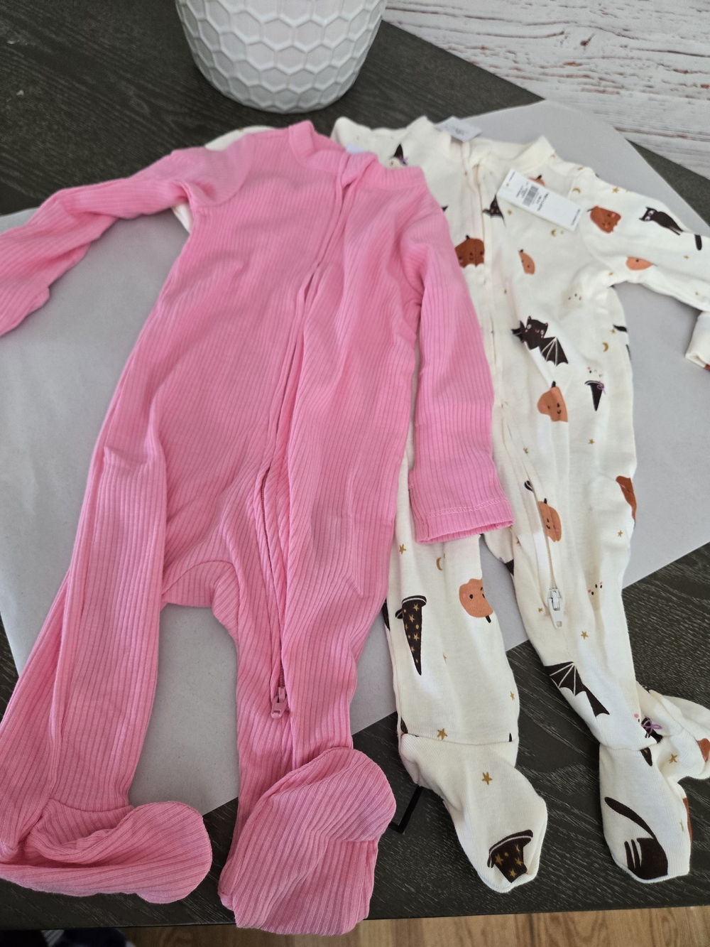 NWT Old Navy Baby 0-3M Footed Pajamas 2 Pack Halloween Pink